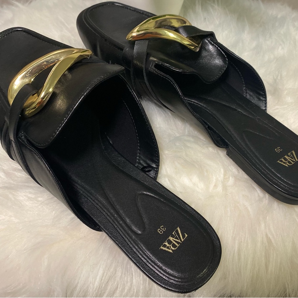 Zara Black Mule Loafers size 8